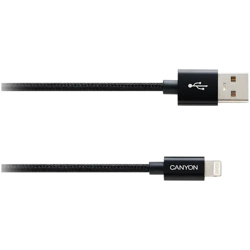 CANYON CFI-3, Lightning USB Cable for Apple, braided, metallic shell, cable length 1m, Black, 14.9*6.8*1000mm, 0.02kg - image 1
