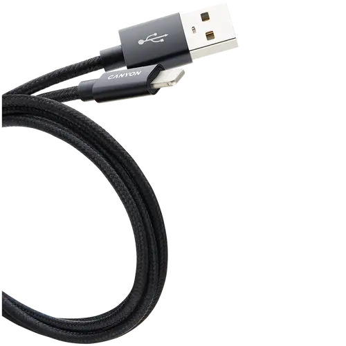 CANYON CFI-3, Lightning USB Cable for Apple, braided, metallic shell, cable length 1m, Black, 14.9*6.8*1000mm, 0.02kg - image 3