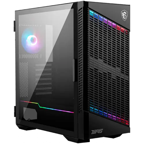 MSI MPG VELOX 100P AIRFLOW, Mid-Tower, ATX/Micro-ATX/Mini-ITX, 2x USB 3.2 Gen 1 Type-A, 1x USB 3.2 Gen 2x2 Type-C, 1xAudio/1xMic, 4x 120mm Fans (1x ARGB), ARGB Hub, Mesh Front Panel, Vertical GPU Bracket (No Riser Cable Included), Temp Glass +4RGB st