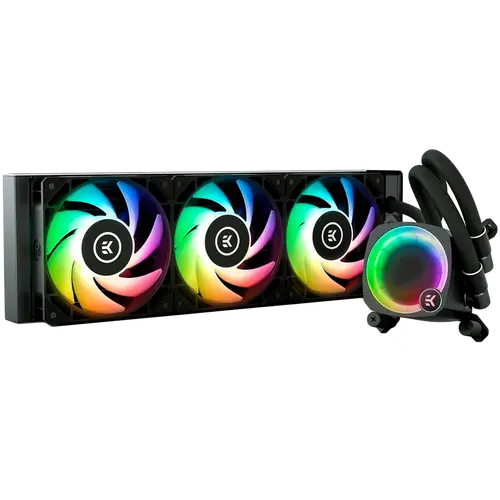 EK-Nucleus AIO CR360 Lux D-RGB, 3x EK-FPT FAN 120 D-RGB PWM fans, Rotatable ARGB Pump Top, Intel Sockets LGA: 1150, 1151, 1155, 1156, 1200, 1700, 2011, 2011-3, 2066, AMD Sockets: AM4, AM5, 5 Year Warranty