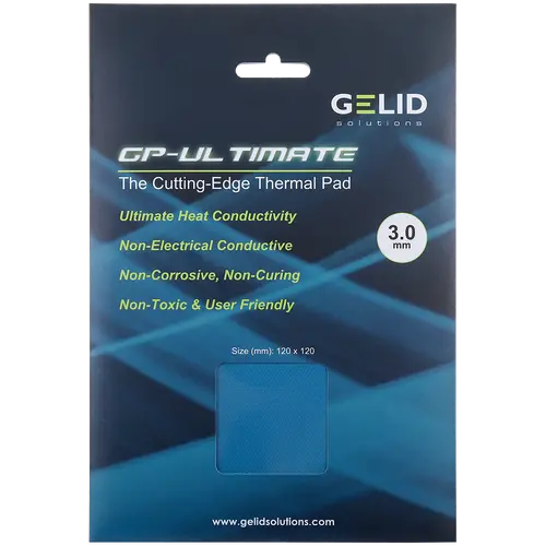 GELID GP-ULTIMATE 120×120 THERMAL PAD, Single Pack (1pc included): 3 mm, Density (g/cm3): 3.2, Size (mm): 120 x 120, Thermal Conductivity (W/mK): 15