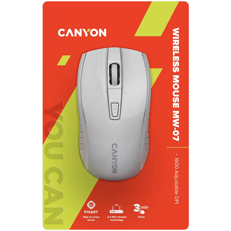CANYON MW-7, 2.4Ghz wireless mouse, 6 buttons, DPI 800/1200/1600, with 1 AA battery ,size 110*60*37mm,58g,white - image 5