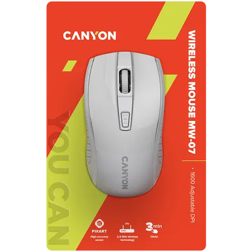CANYON MW-7, 2.4Ghz wireless mouse, 6 buttons, DPI 800/1200/1600, with 1 AA battery ,size 110*60*37mm,58g,white - image 5