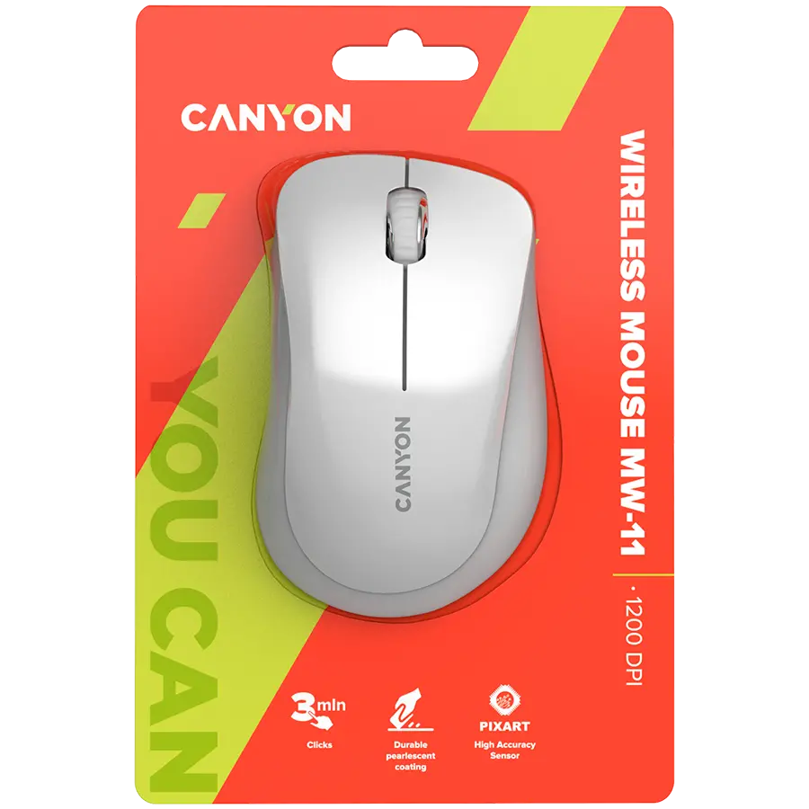 CANYON MW-11, 2.4 GHz  Wireless mouse ,with 3 buttons, DPI 1200, Battery:AAA*2pcs  ,pearl white grey67*109*38mm 0.063kg - image 3