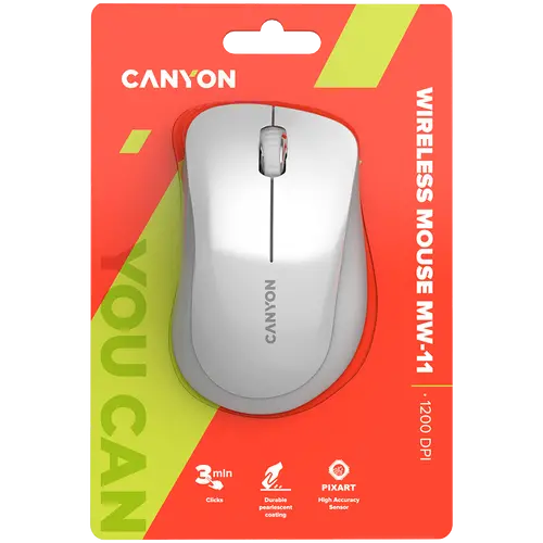 CANYON MW-11, 2.4 GHz  Wireless mouse ,with 3 buttons, DPI 1200, Battery:AAA*2pcs  ,pearl white grey67*109*38mm 0.063kg - image 3