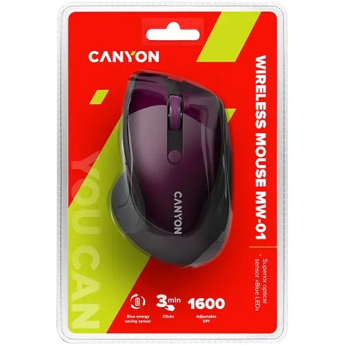 CANYON 2.4Ghz wireless mouse, optical tracking - blue LED, 6 buttons, DPI 1000/1200/1600, Purple pearl glossy - image 3
