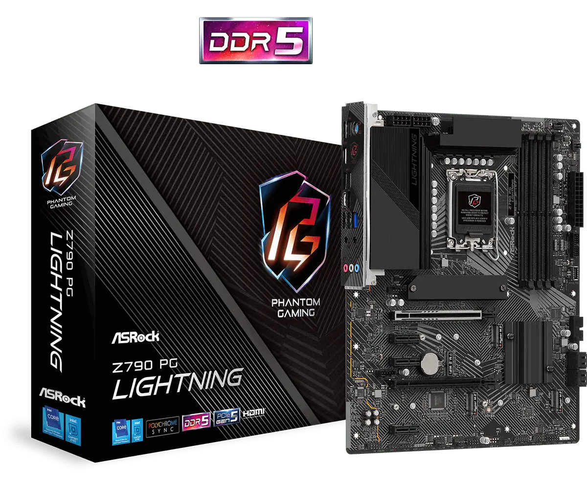 ASROCK MB Desktop Z790 PG Lightning (S1700, 4x DDR5, 1x PCIe 4.0 x16, 1x PCIe 5.0 x16, 3x PCIe 3.0 x1, 4x Hyper M.2, 4x SATA3 6.0Gb/s, RAID 0,1,5,10, 2x USB-C, 10x USB 3.2, 3x USB 2.0, 1x RJ-45 2.5GB, 1x HDMI, ATX