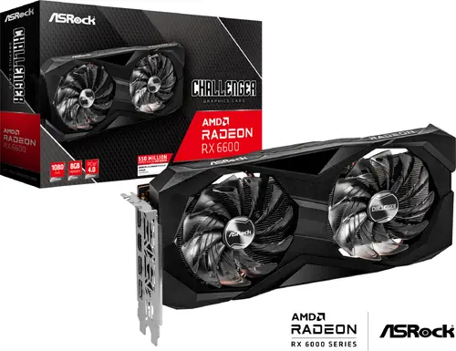 ASROCK Video Card AMD Radeon RX6600 Challenger D 8GB, GDDR6 128 bit, 1xHDMI, 3xDP 1.4, power 1x8 pin, recommended PSU 500W. - image 1