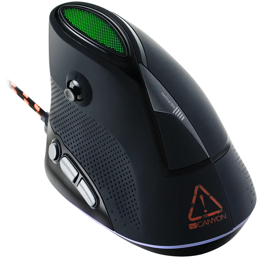 CANYON Emisat GM-14, Wired Vertical Gaming Mouse with 7 programmable buttons, Pixart optical sensor, 6 levels of DPI and up to 4800, 2 million times key life, 1.65m Braided USB cable,rubber coating surface and colorful RGB lights, size:106*72*84mm, 1 - image 2