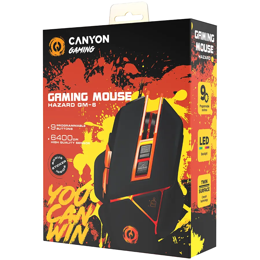CANYON Optical gaming mouse, adjustable DPI setting 800/1000/1200/1600/2400/3200/4800/6400, LED backlight, moveable weight slot and retractable top cover for comfortable usage - image 5