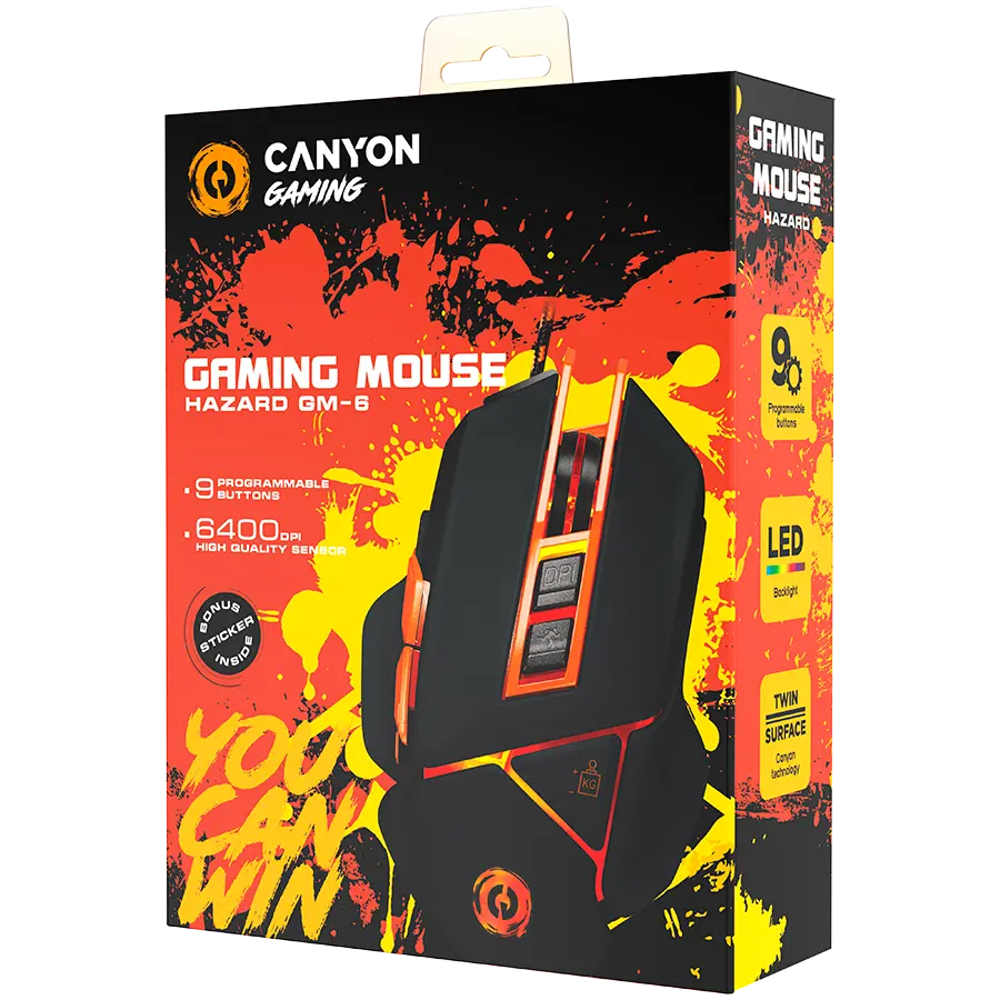 CANYON Οπτικό gaming ποντίκι, ρυθμιζόμενο DPI 800/1000/1200/1600/2400/3200/4800/6400, οπίσθιος φωτισμός LED, υποδοχή για κινητό βάρος και - image 5