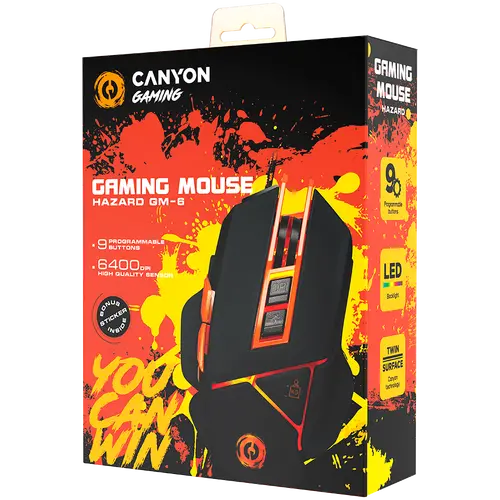 CANYON Mouse optic pentru gaming, setare DPI reglabilă 800/1000/1200/1600/2400/3200/4800/6400, iluminare LED, slot pentru greutate mobilă și capac - 6