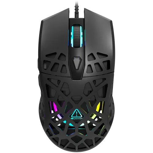 CANYON Puncher GM-20, High-end Gaming Mouse with 7 programmable buttons, Pixart 3360 optical sensor, 6 levels of DPI and up to 12000, 10 million times key life, 1.65m Ultraweave cable, Low friction with PTFE feet and colorful RGB lights, Black, size: