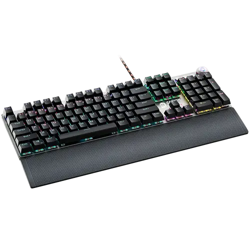 CANYON Nightfall GK-7, Wired Gaming Keyboard,Black 104 mechanical switches,60 million times key life, 22 types of lights,Removable magnetic wrist rest,4 Multifunctional control knob,Trigger actuation 1.5mm,1.6m Braided cable,US layout,dark grey, size:435*125*37.47mm - image 1