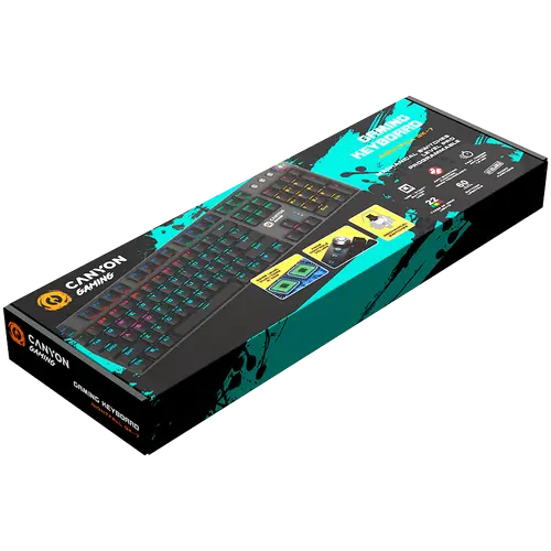 CANYON Nightfall GK-7, Wired Gaming Keyboard,Black 104 mechanical switches,60 million times key life, 22 types of lights,Removable magnetic wrist rest,4 Multifunctional control knob,Trigger actuation 1.5mm,1.6m Braided cable,US layout,dark grey, size:435*125*37.47mm - image 2