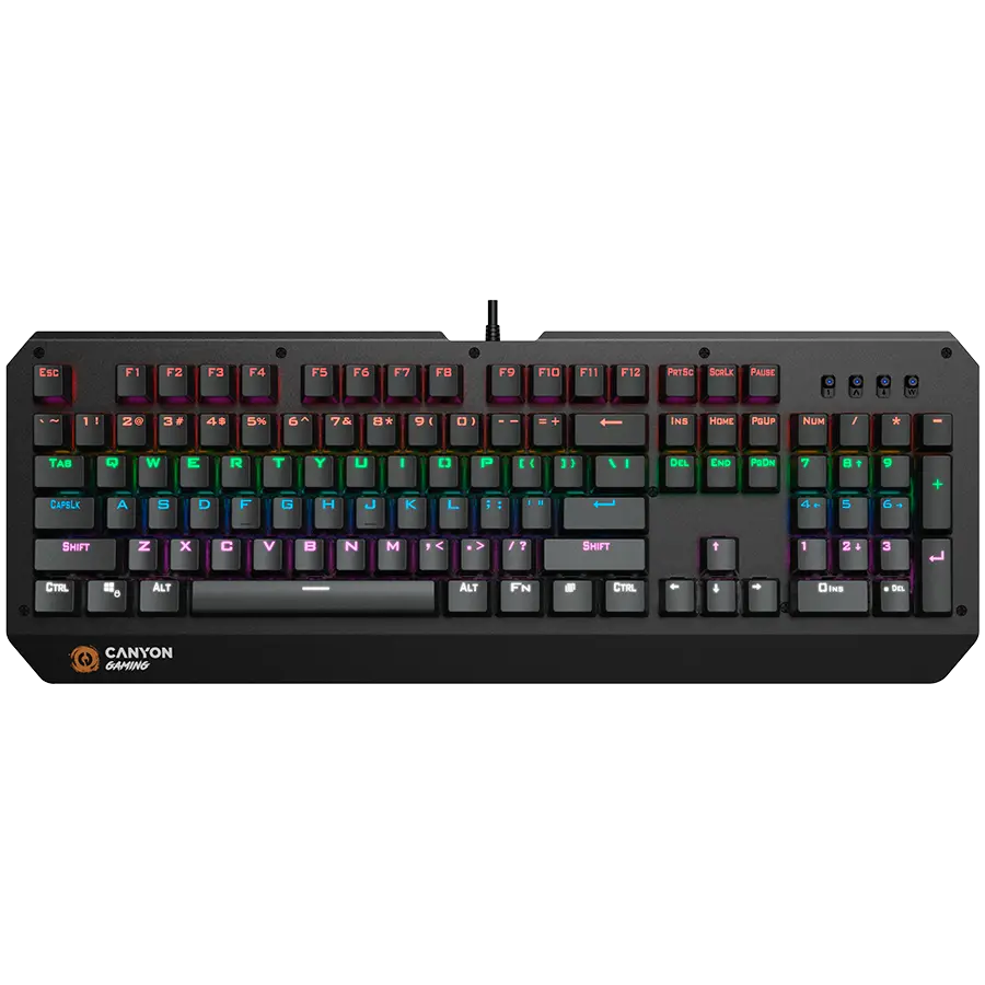 CANYON Hazard GK-6, Ενσύρματο πολυμεσικό gaming πληκτρολόγιο με εφέ φωτισμού, 108 τεμ. rainbow LED, αριθμοί 104 πλήκτρα, διάταξη EN διπλής έγχυσης