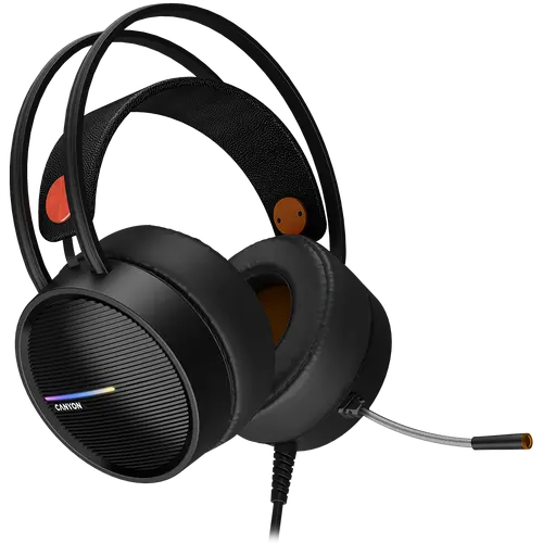 CANYON INTERCEPTOR GH-8A, Gaming headset 3.5mm jack plus USB connector for LED backlight, adjustable microphone and volume control, with 2in1 3.5mm adapter, cable 2M, Black and Orange, 0.36kg - image 1