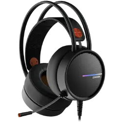 CANYON INTERCEPTOR GH-8A, Gaming headset 3.5mm jack plus USB connector for LED backlight, adjustable microphone and volume control, with 2in1 3.5mm adapter, cable 2M, Black and Orange, 0.36kg