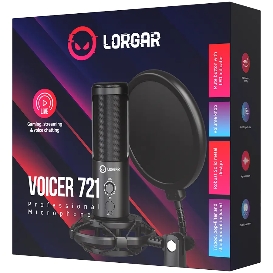 LORGAR Gaming Microphone Voicer 721 USB Condenser Black - image 9