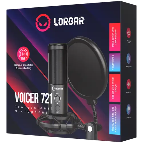 LORGAR Gaming Microphone Voicer 721 USB Condenser Black - 10