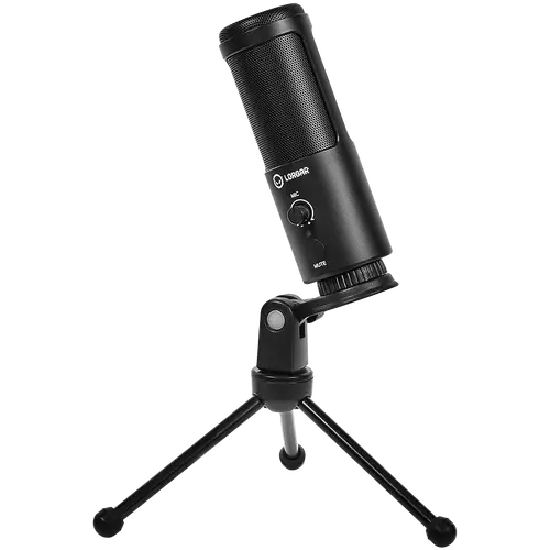 LORGAR Voicer 521, Gaming Microphone, Black, USB condenser mic with Volume Knob, 3.5MM headphonejack, mute button and led indicator, package including 1x F5 Microphone, 1 x 2M type-C USB Cable, 1 xTripod Stand