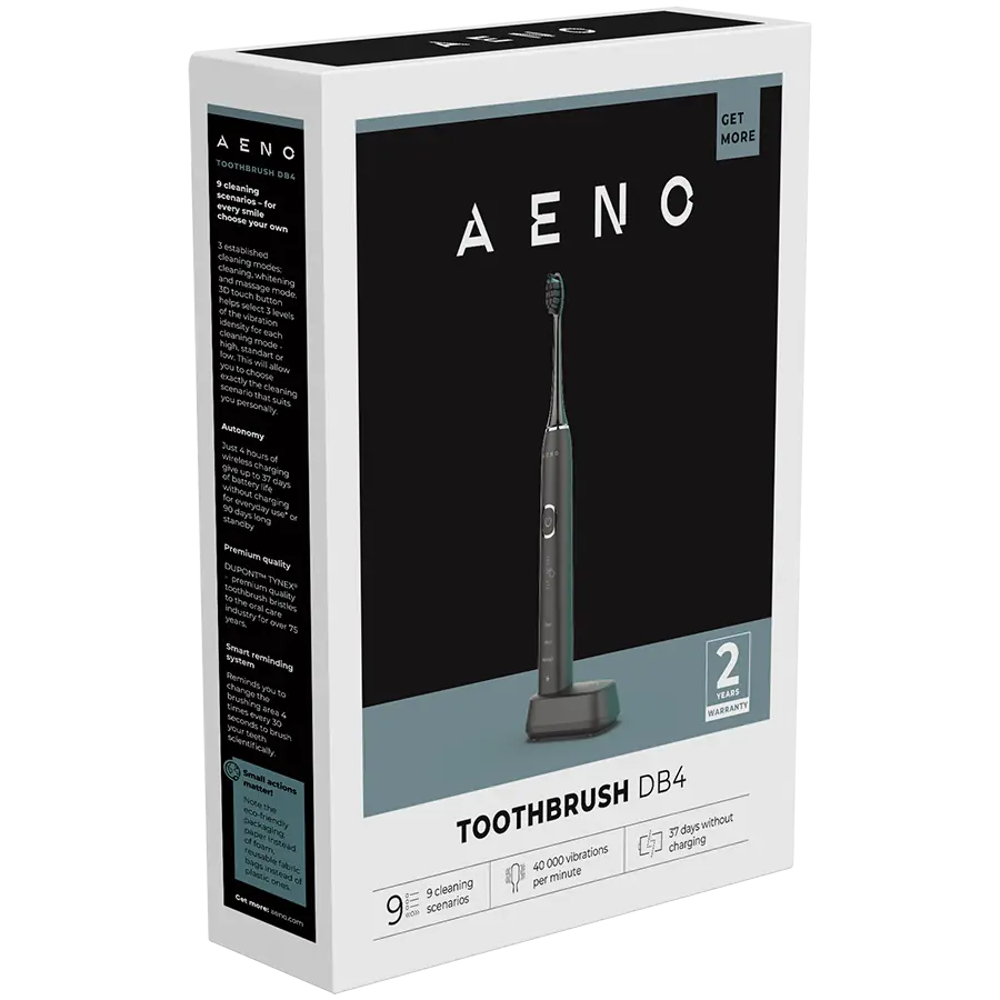 AENO Sonic Electric Toothbrush, DB4: Black, 9 scenarios, with 3D touch, wireless charging, 46000rpm, 40 days without charging, IPX7 - image 7