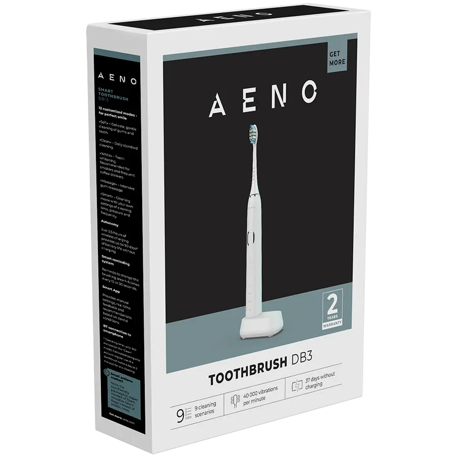 AENO Sonic Electric Toothbrush, DB3: White, 9 scenarios, with 3D touch, wireless charging, 46000rpm, 40 days without charging, IPX7 - image 7