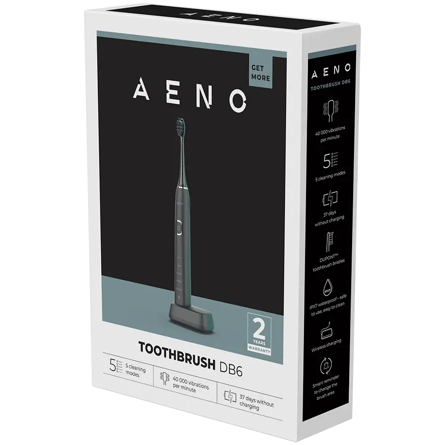 AENO Sonic Ηλεκτρική οδοντόβουρτσα DB6: Μαύρη, 5 λειτουργίες, ασύρματη φόρτιση, 46000rpm, 40 ημέρες χωρίς φόρτιση, IPX7 - image 6