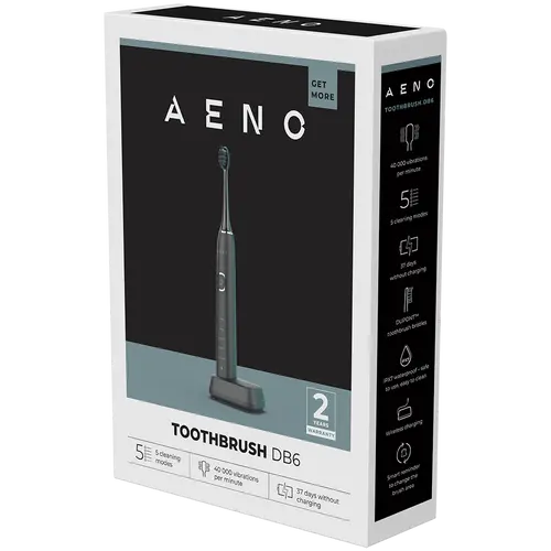 AENO Sonic Periuță de dinți electrică DB6: Neagră, 5 moduri, încărcare wireless, 46000rpm, 40 de zile fără încărcare, IPX7 - 7