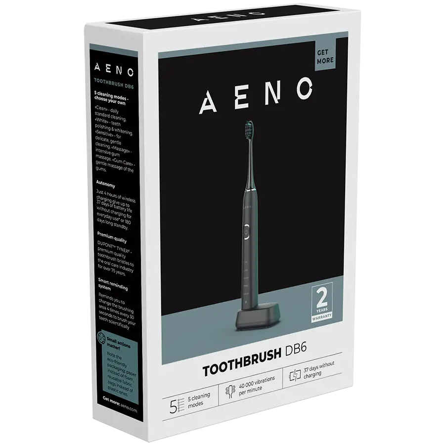 AENO Sonic Ηλεκτρική οδοντόβουρτσα DB6: Μαύρη, 5 λειτουργίες, ασύρματη φόρτιση, 46000rpm, 40 ημέρες χωρίς φόρτιση, IPX7 - image 7
