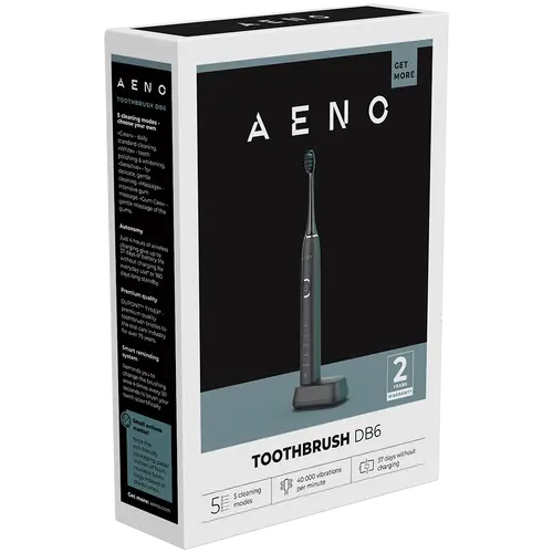 AENO Sonic Ηλεκτρική οδοντόβουρτσα DB6: Μαύρη, 5 λειτουργίες, ασύρματη φόρτιση, 46000rpm, 40 ημέρες χωρίς φόρτιση, IPX7 - 8