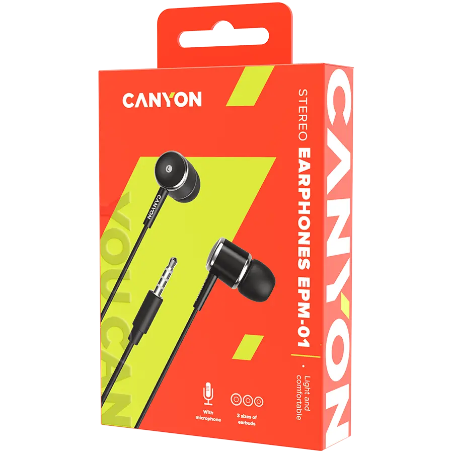 CANYON Stereo earphones with microphone, Black - image 1