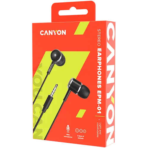 CANYON Stereo earphones with microphone, Black - image 1