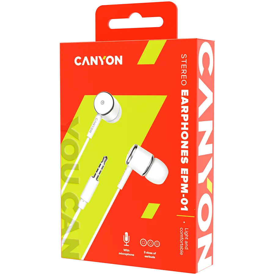 CANYON Stereo earphones with microphone, White - image 1