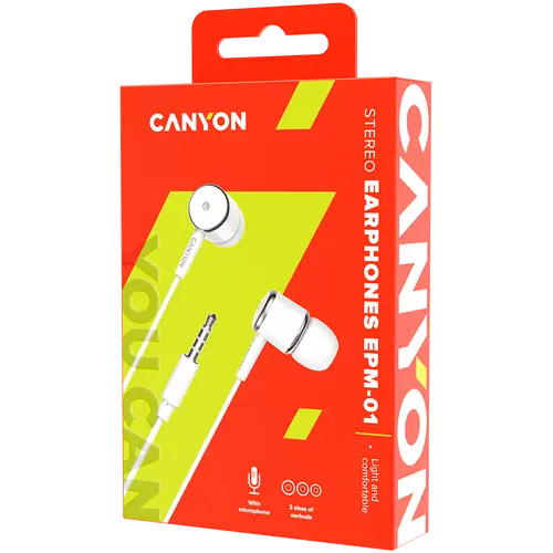 CANYON Stereo earphones with microphone, White - image 1