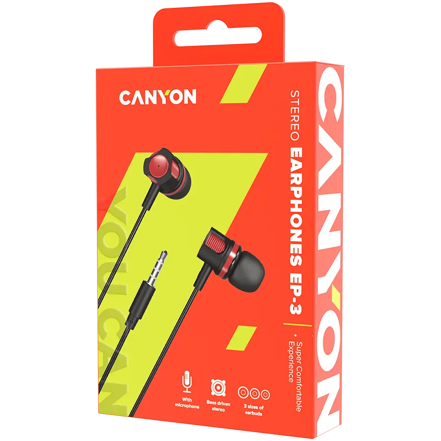 CANYON Stereo earphones with microphone, 1.2M, red - image 2