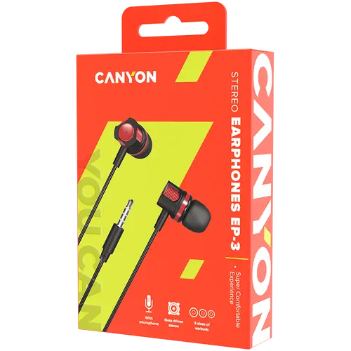 CANYON Stereo earphones with microphone, 1.2M, red - image 2