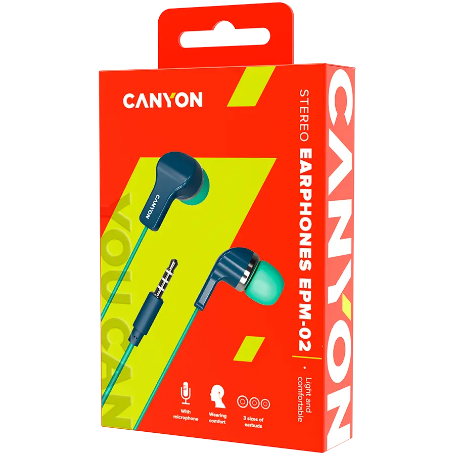 CANYON Stereo Earphones with inline microphone, Green+Blue - image 2