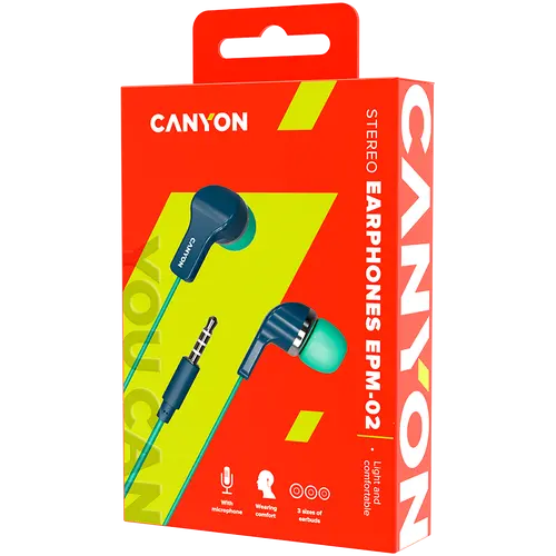 CANYON Stereo Earphones with inline microphone, Green+Blue - image 2