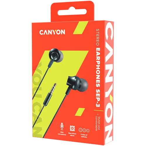 CANYON Stereo earphones with microphone, metallic shell, 1.2M, dark gray - image 2