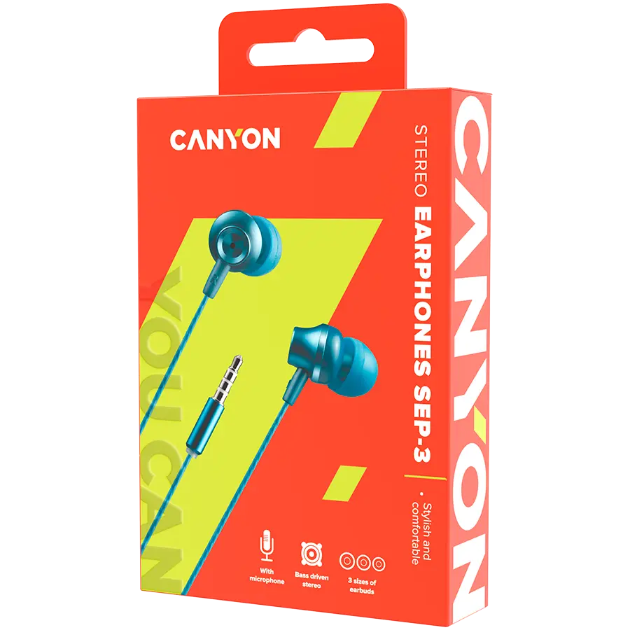CANYON Căști stereo cu microfon, carcasă metalică, 1.2M, albastru-verde - image 2