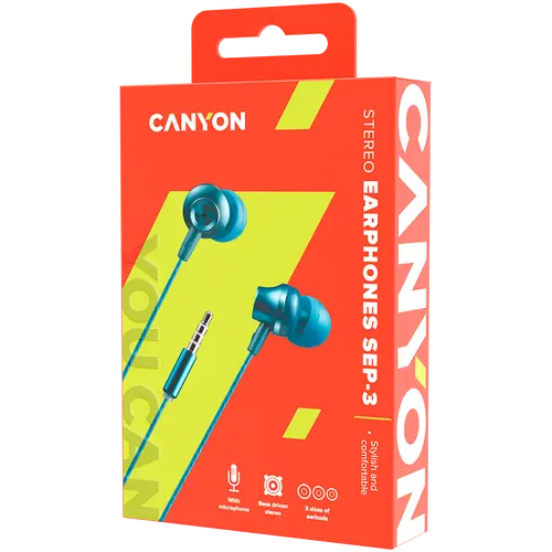 CANYON Stereo earphones with microphone, metallic shell, 1.2M, blue-green - image 2