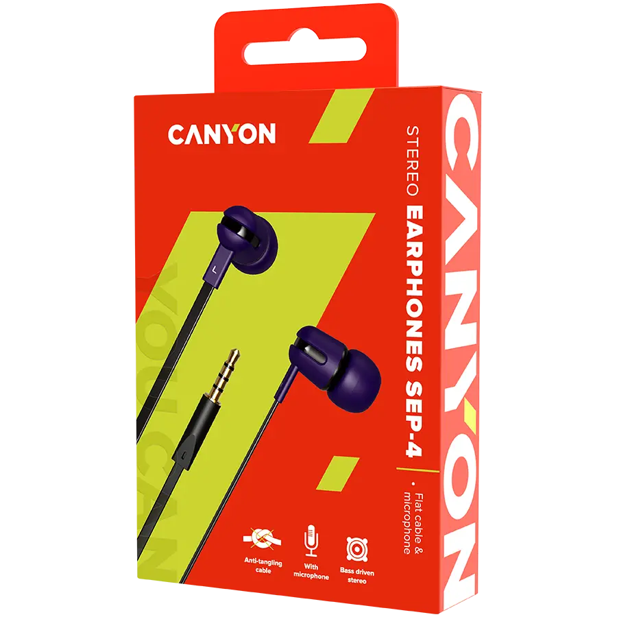 Căști CANYON SEP-4 cu microfon, cablu plat 1.2m, violet - image 1