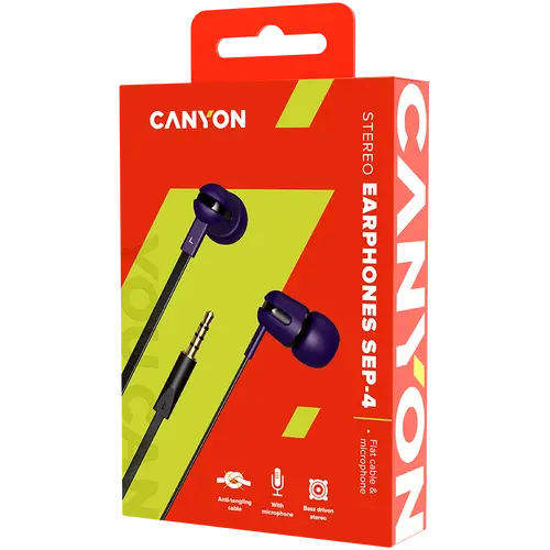 Ακουστικά CANYON SEP-4 με μικρόφωνο, επίπεδο καλώδιο 1.2m, μωβ - 2