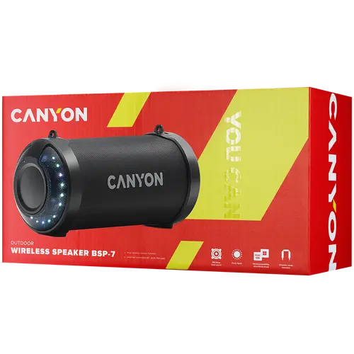 CANYON BSP-7, Bluetooth Speaker, BT V5.0, Jieli JLAC6925B, 3.5mm AUX, 1*USB-A port, micro-USB port, 1500mAh lithium ion  battery, Black, cable length 0.6m, 278*117 *128mm, 0.941kg - image 2