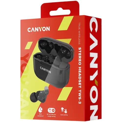 CANYON TWS-3 Bluetooth headset, with microphone, BT V5.0, Bluetrum AB5376A2, battery EarBud 40mAh*2+Charging Case 300mAh, cable length 0.3m, 62*22*46mm, 0.046kg, Black - image 7