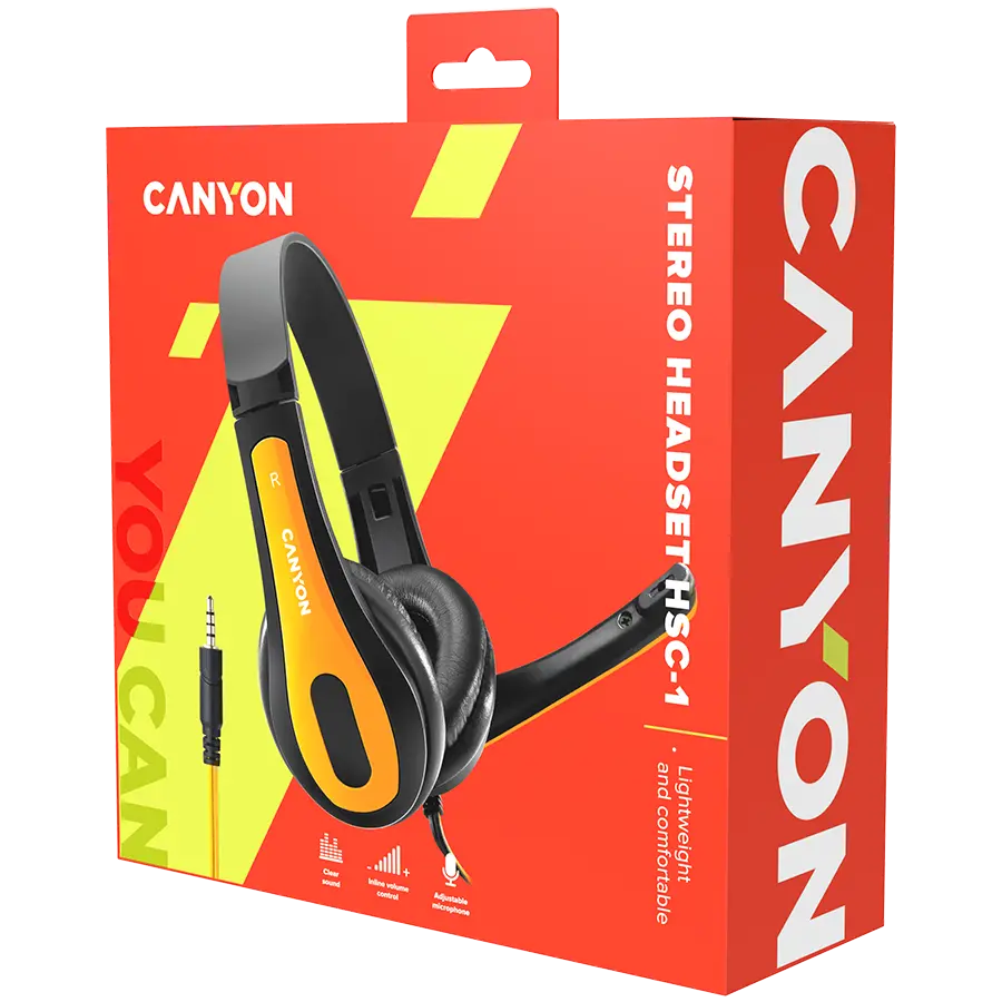 CANYON Ακουστικά PC χαμηλού κόστους, συνδυασμένο βύσμα 3,5, δερμάτινα pads, Μαύρο-κίτρινο - image 5