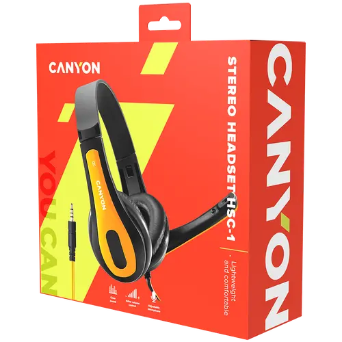 CANYON Căști PC la preț accesibil, mufă combinată 3,5, perne din piele, Negru-galben - 6