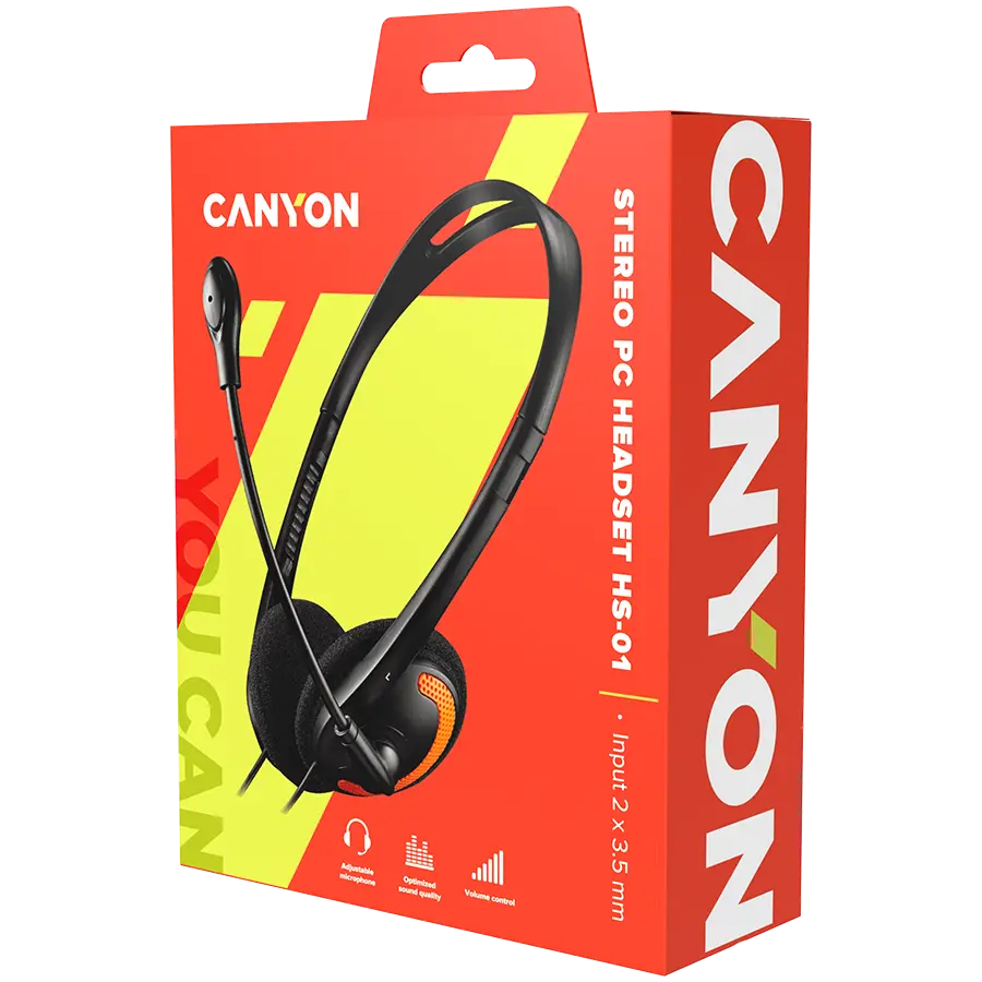CANYON PC headset with microphone, volume control and adjustable headband, cable 1.8M, Black/Orange - image 2