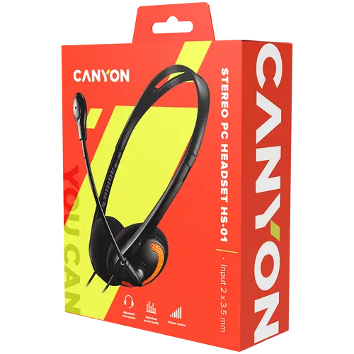 CANYON Căști PC cu microfon, control al volumului și bandă de cap reglabilă, cablu 1.8M, negru/portocaliu - 3